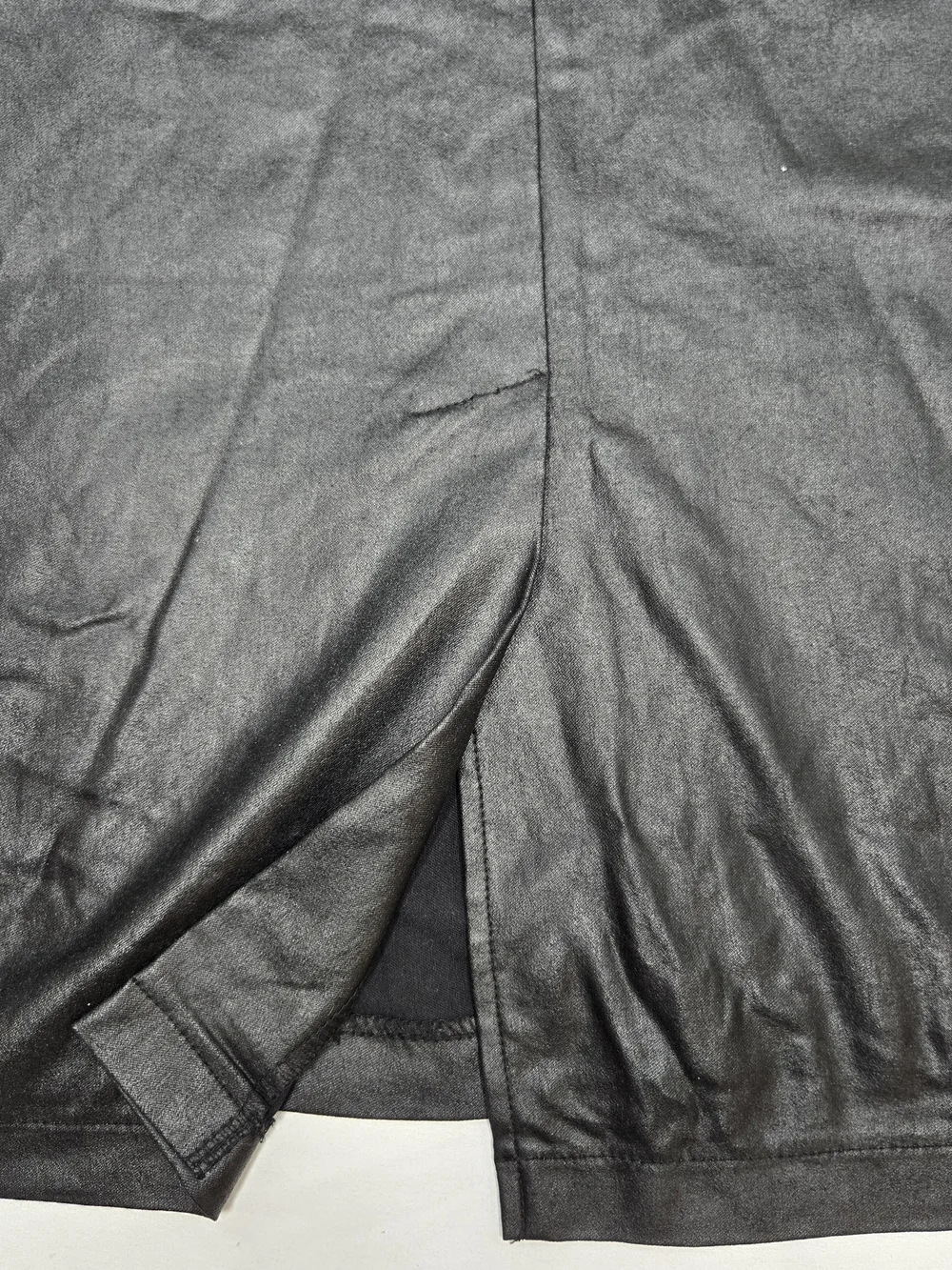 Papaya Womens L Black Faux Leather Pencil Midi Skirt High Waist Back Slit Y2K